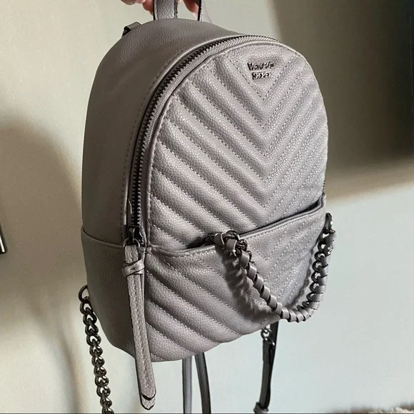 Victoria s Secret Bags Victorias Secret Mini Backpack In Grey With Chain Details Poshmark